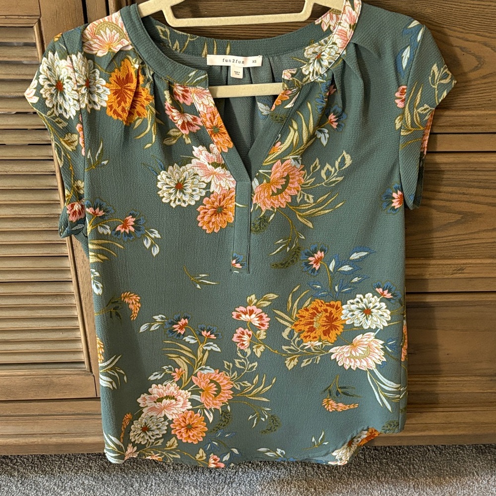 Fun2fun Teal Floral Blouse from Stitch Fix